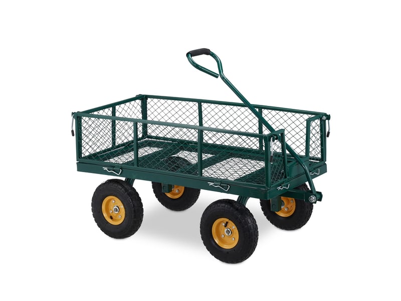  Chariot de transport mobile jardin 120 x 60 x 60 cm capacité 250 kg côtés rabattables en acier vert 13_0011078  - Conforama A