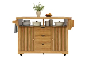 Îlot de cuisine, 142,5 × 80 × 95 cm, 2 portes et 3 tiroirs, mdf, marron, rangement fonctionnel, mobilier gain de place