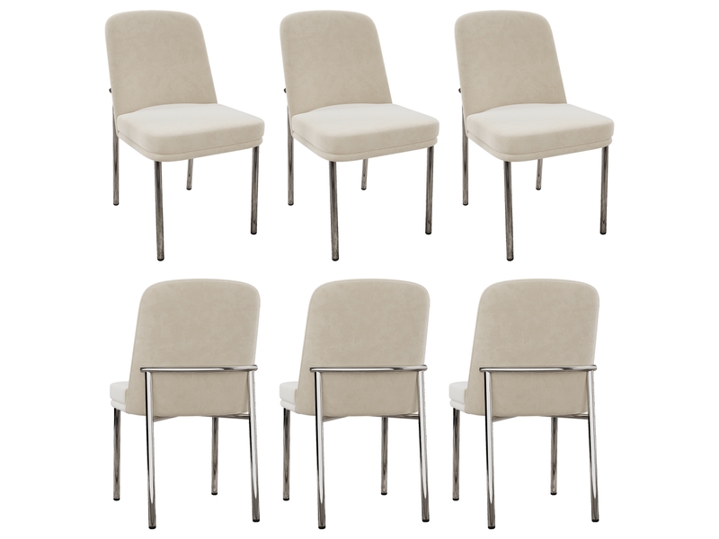 Lot de 6 chaises de salle à manger en velours beige à structure métallique argentée - Conforama A