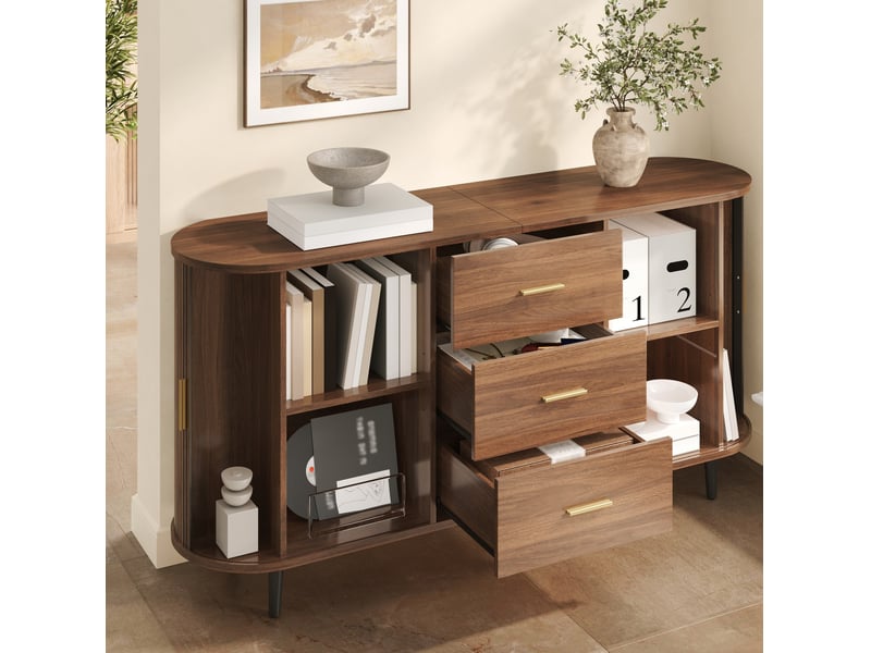  Buffet bas 160x40x80,5 cm avec 3 tiroirs et portes coulissantes coloris noyer  - Conforama B