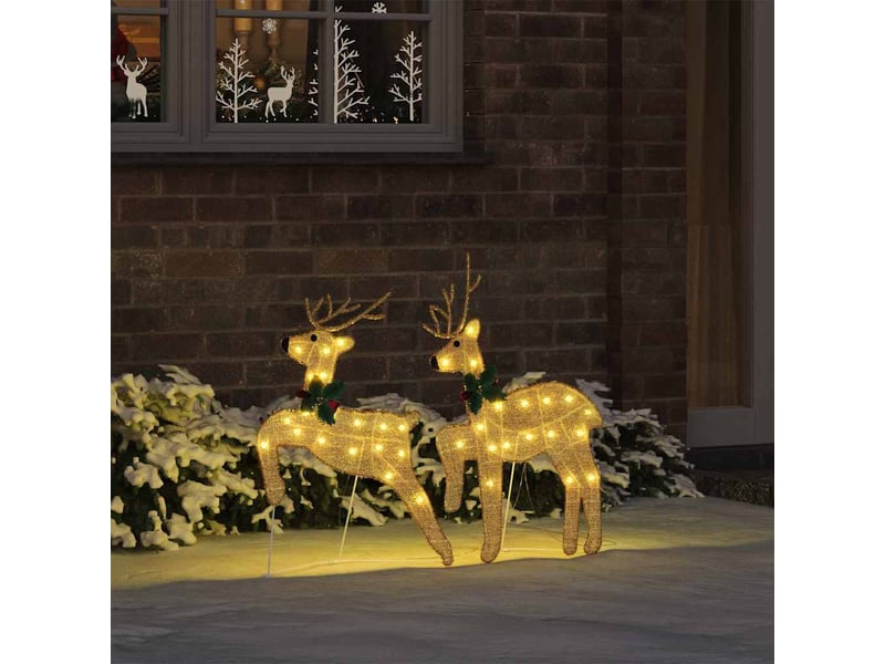  Lot de 2 rennes led, éclairage de noël, décoration de noël blanc chaud 45 x 19 x 65 cm tissu cf62076  - Conforama C