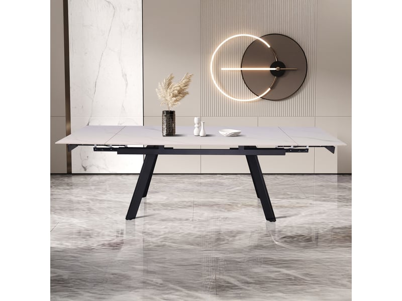Hera - table extensible en pierre frittée blanc pieds en métal noir 160-240 cm HERA-BLA - Conforama D