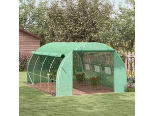 Serre de jardin tunnel 397x300x200 cm – verte – 8 fenêtres enroulables, porte zippée et protection uv