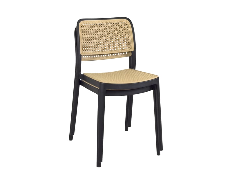  Lot de 2 chaises de cuisine empilables yao imitation rotin noir et beige 481-YAO-NOIR-BEIGE - Conforama R