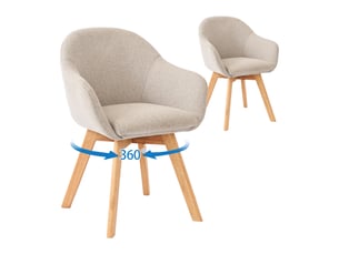 Lot de 2 chaises de salle à manger pivotantes à 360° – fauteuils design cocon, tissu effet lin respirant, pieds en bois massif - beige