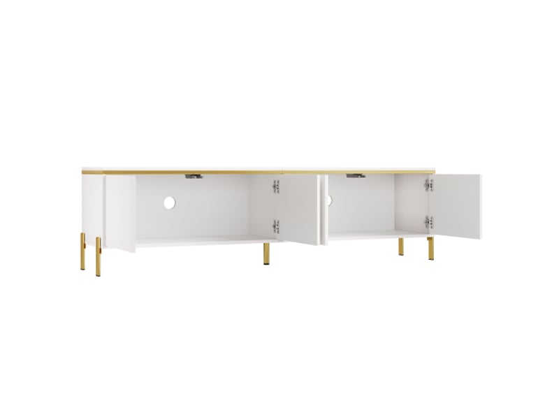  Ensemble tv et table basse luxe - surface laquée uniforme, bordures dorées, grand rangement  - Conforama E