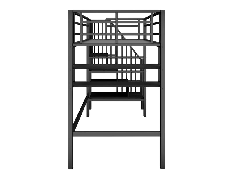 Lit mezzanine noir 90x200 cm avec étagères, échelle rangement et garde-corps - Conforama D