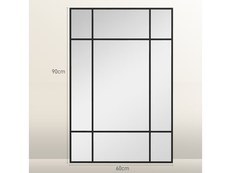 Miroir mural verrière rectangulaire style fenêtre, en métal noir - 90x60 cm, horizontal ou vertical avec 4 crochets  - Conforama C