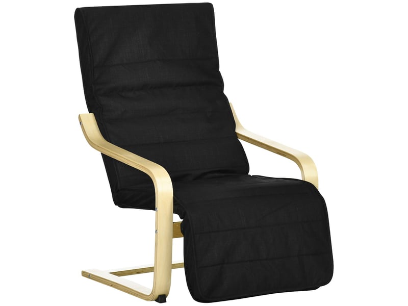  Fauteuil relax avec repose-pied réglable en bois massif noir 94x66,5x100 cm  - Conforama A