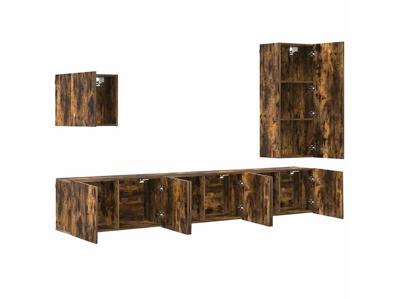  Meuble tv - unités murales tv 5 pcs chêne fumé bois d'ingénierie  - Conforama D