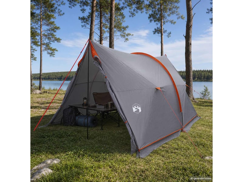  Tente de camping, tente avec auvent résistante à l'eau gris et orange  - Conforama B