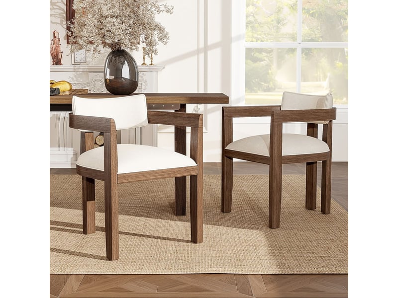  Lot de chaises 6 pièces en bois massif tissu en lin respirant teinte noyer style moderne  - Conforama D