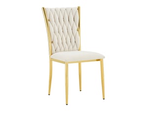 Chaise de salle à manger avec dossier tressé et assise rembourrée  - velours métal - beige et or
