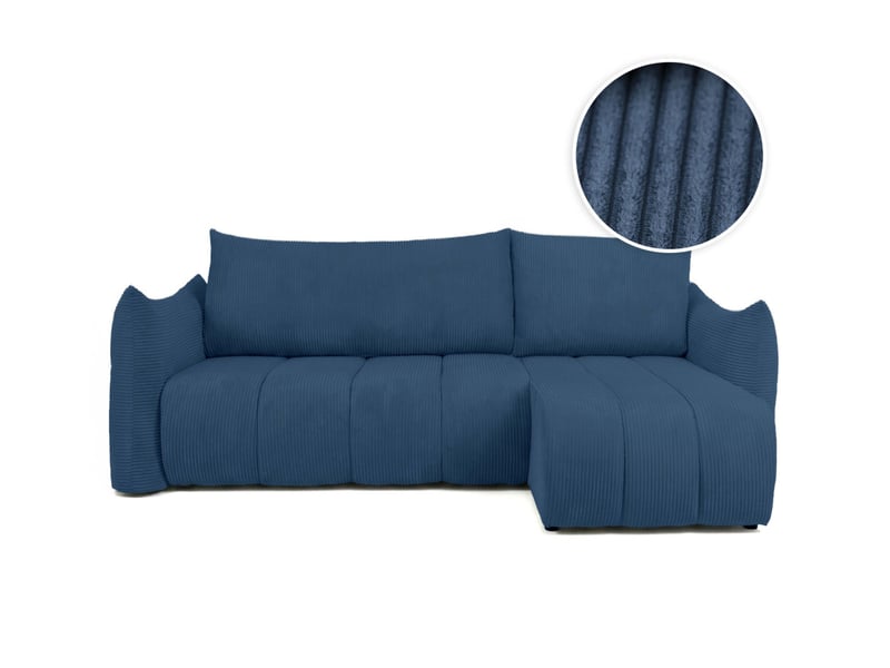  Canapé d'angle lysia mini réversible et convertible en velours côtelé - bleu foncé LYSIA - Conforama A