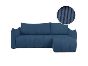 Canapé d'angle réversible convertible LOUNGITUDE LYSIA 3 places Velours côtelé Bleu foncé