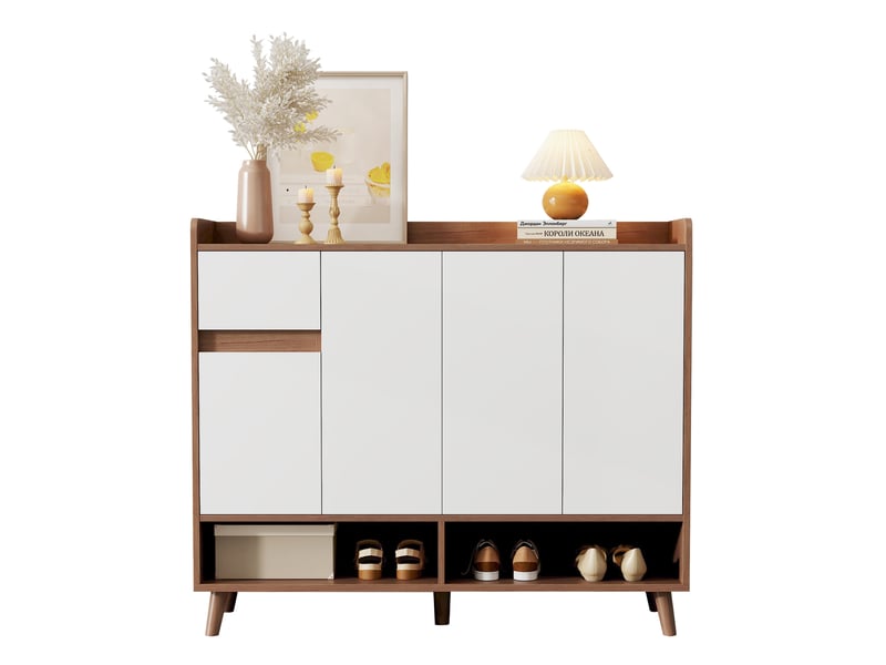  Buffet 120x35x99 cm – blanc et naturel – 4 portes, 1 tiroir, étagère réglable pour salon et cuisine  - Conforama A