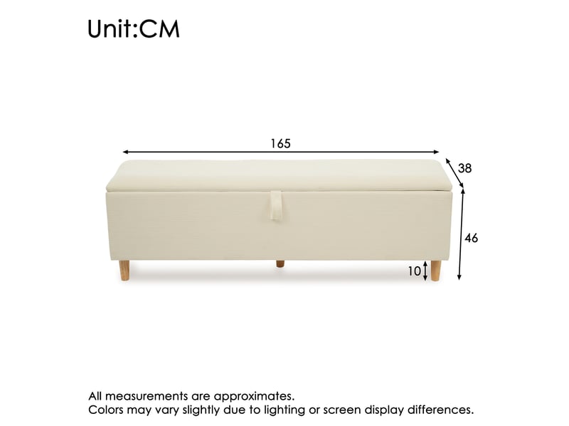  Banc coffre de lit avec rangement hydraulique velours côtelé beige 165x38x46 cm N616P312777A - Conforama C