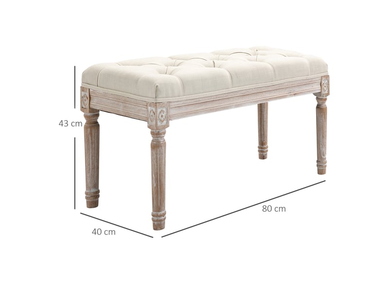  Banc rembourré modenvie style vintage français 80 x 40 x 43 cm polyester aspect lin blanc crème  - Conforama C