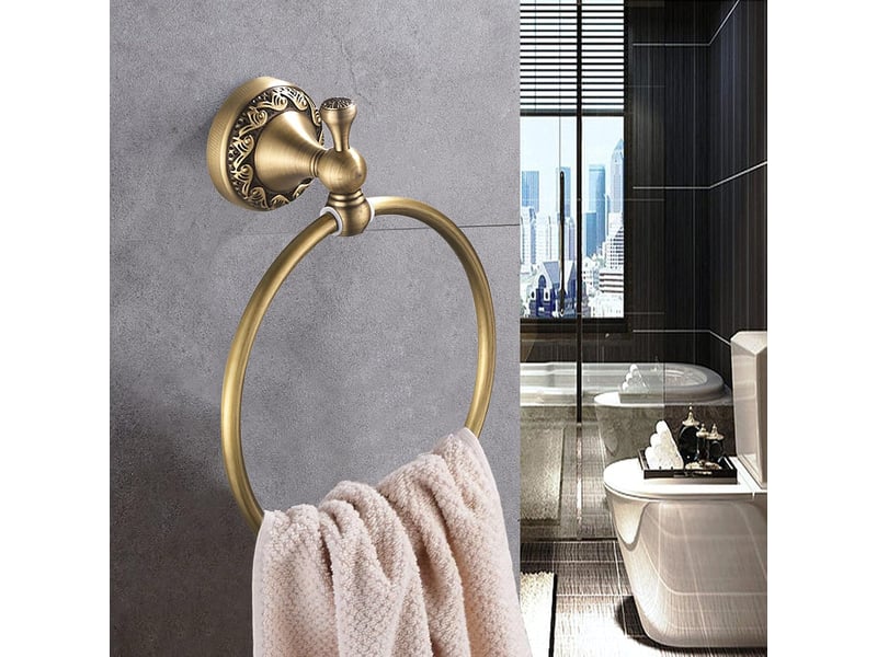  Anneau porte-serviettes rond au design rétro, matériau en laiton de haute qualité, base sculptée, accessoires de salle de bain, cuisine XLH-LJY-004522JY - Conforama B