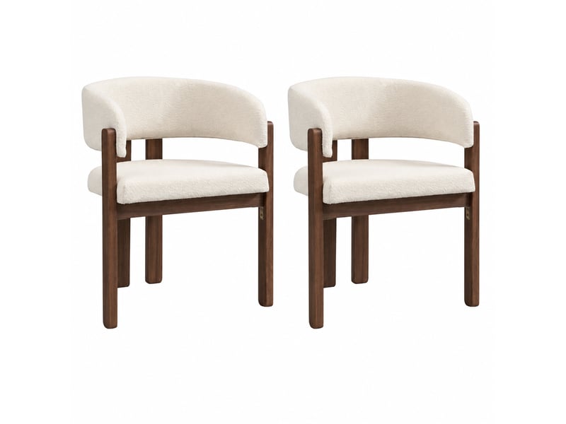  Lot de 4 chaises de salle à manger 60 x 51 x 80 cm, bois noyer et bouclé beige, avec accoudoirs  - Conforama A
