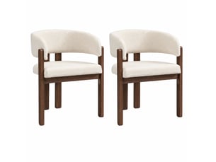 Lot de 4 chaises de salle à manger 60 x 51 x 80 cm, bois noyer et bouclé beige, avec accoudoirs