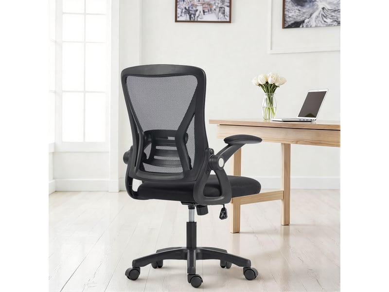  Fauteuil de bureau pivotant ergonomique avec accoudoirs rabattables, hauteur réglable, tissu en maille respirante, noir  - Conforama D