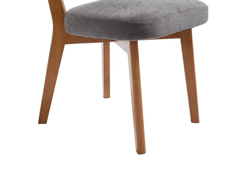  Lot de 2 chaises de salle à manger rembourrées avec dossier ergonomique et pieds en bois massif, tissu gris  - Conforama E