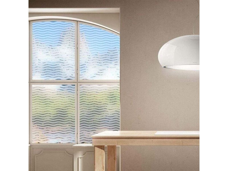  Film fenêtre dépoli 60x200cm | anti-uv &amp; intimité sans adhésif | décoratif motif vagues pour maison, bureau et cuisine  - Conforama B