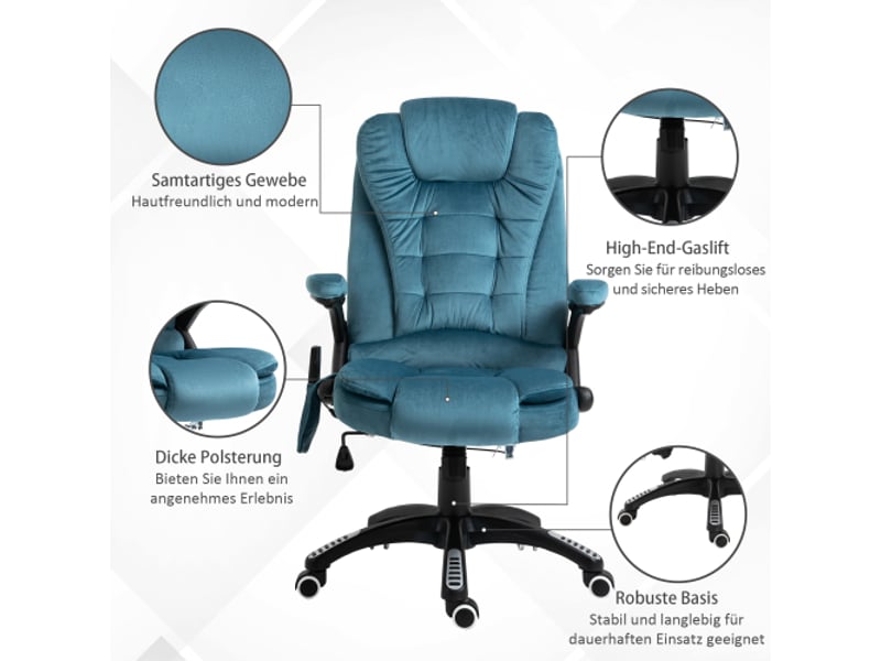 Fauteuil de bureau gaming avec massage et chaleur, réglable, bleu, 68x72x110-120 cm, 120 kg - Conforama B