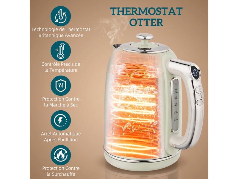 Ensemble bouilloire et grille-pain, gris, bouilloire en acier inoxydable 1,7 l et 2200 w et grille-pain à 2 tranches - Conforama A