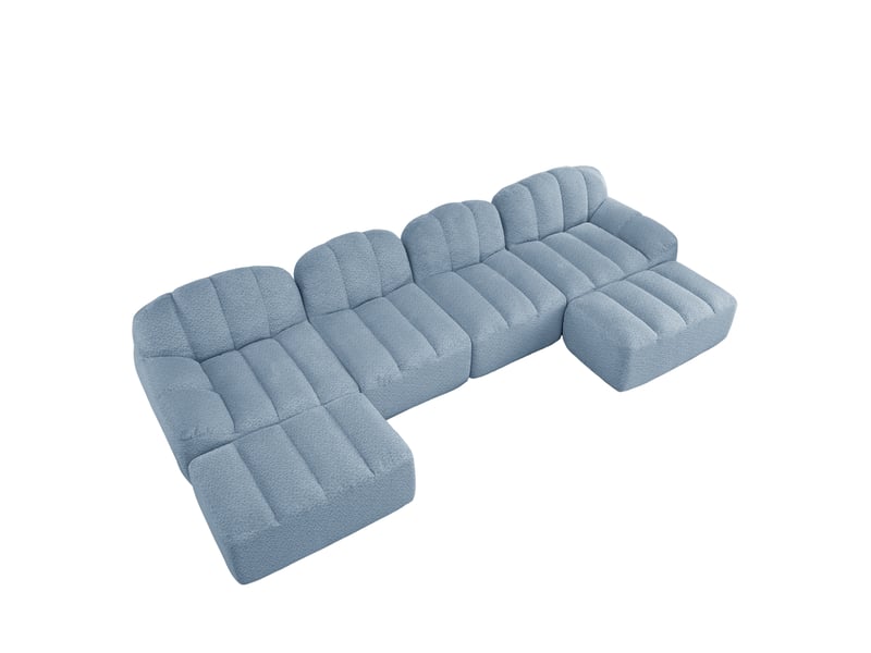  Canapé modulable en u 4 places avec 2 poufs bleu – tissu polaire granulé  - Conforama A