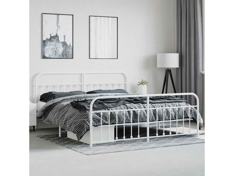  Lit double- lit adulte -  cadre de lit métal sans matelas et pied de lit blanc 200x200 cm  - Conforama C