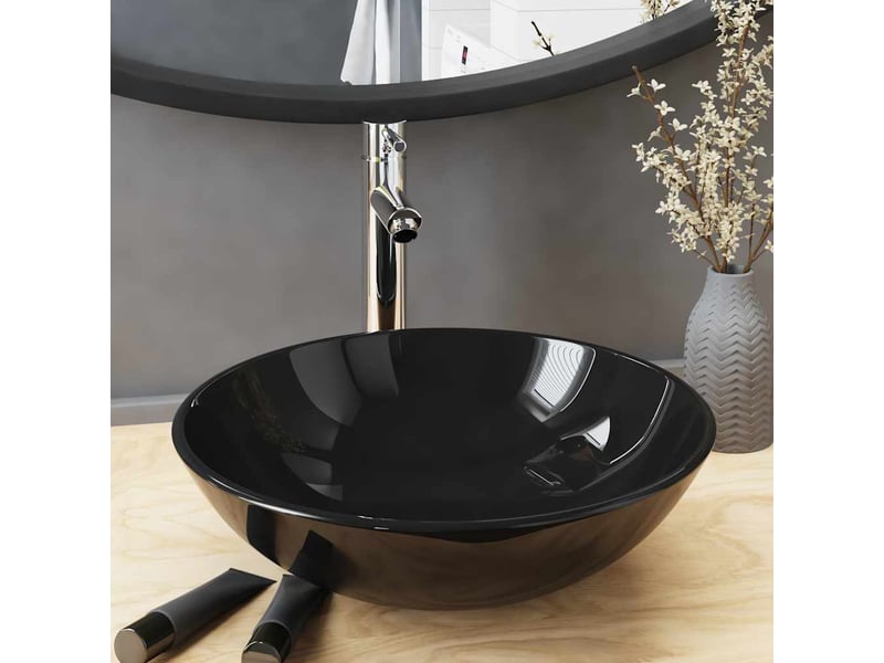 Lavabo de bain, vasque à poser avec robinet et drain à poussoir verre trempé cf65649 - Conforama B