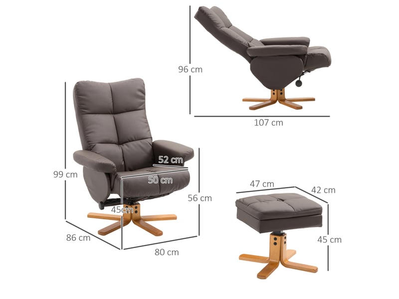  Fauteuil relax pivotant 360° avec repose-pied et rangement, dossier inclinable, simili cuir  - Conforama R