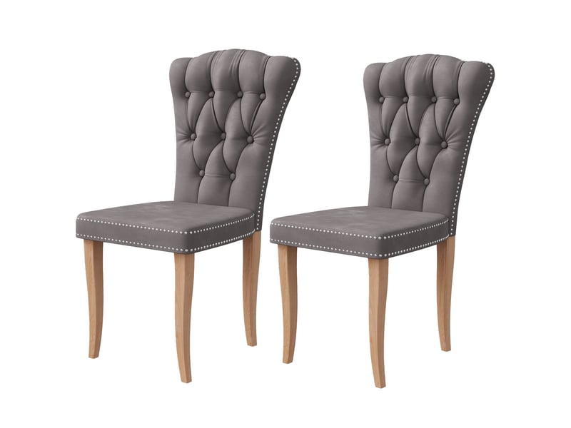 Lot de 2 chaises salle à manger,chaises de cuisine, dossier clouté,pieds en bois,rembourrée,50x47x99 cm,velours,gris  - Conforama A