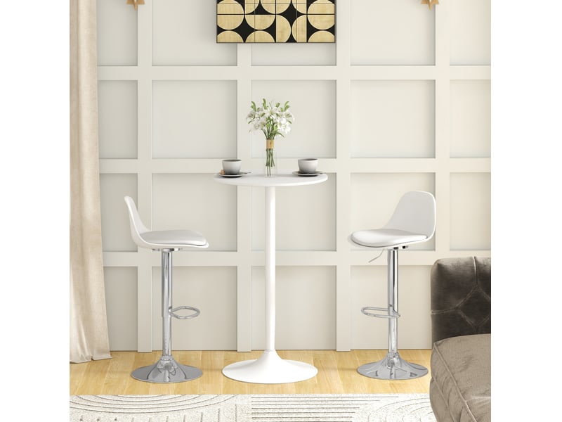  Tabouret de bar pivotant réglable 2 pièces avec dossier et repose-pieds, en similicuir et acier blanc  - Conforama C