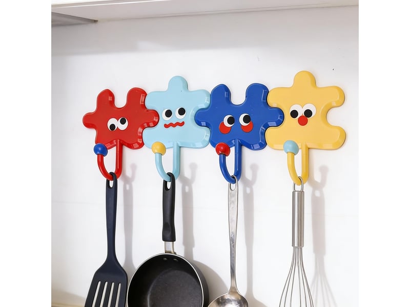  Lot de 4 crochets utilitaires en forme de puzzle multicolores auto-adhésifs solides pour salle de bain, chambre à coucher  - Conforama B