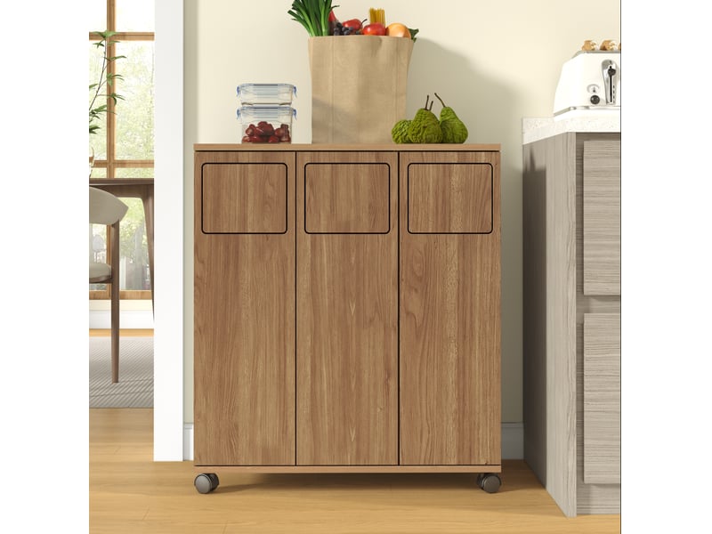  Armoire de tri des déchets modenvie 3 compartiments sur roulettes aspect chêne mdf naturel 69,3 x 35 x 80,3 cm  - Conforama E