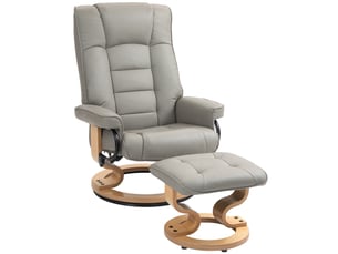 Fauteuil inclinable avec repose-pieds, pivotant et inclinable, revêtement en similicuir, jusqu'à 150 kg, structure en bois, gris
