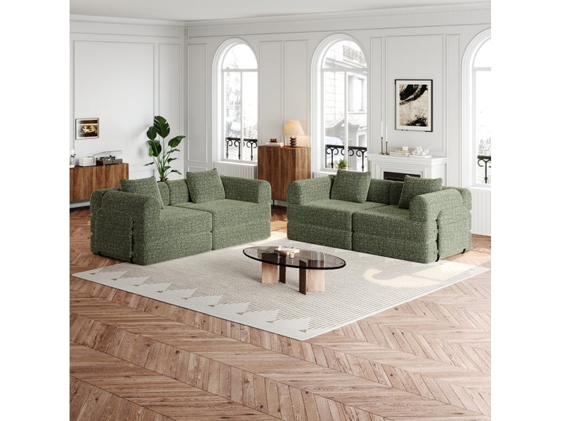 Canapé convertible 4 places 183.8x91.4x69.8 cm avec rangement vert  - Conforama C
