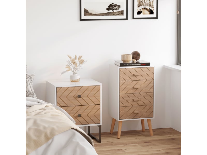  Commode à 4 tiroirs, coiffeuse de chambre, table de chevet avec pieds surélevés pour salon, 40 x 30 x 75 cm, blanc et naturel  - Conforama D