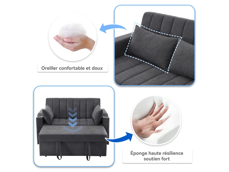 Canapé convertible 2 places gris avec dossier réglable N653P9735GG - Conforama E
