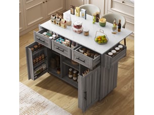 Desserte de cuisine à roulettes 139 x 46(71) x 91,5 cm, mdf gris et blanc