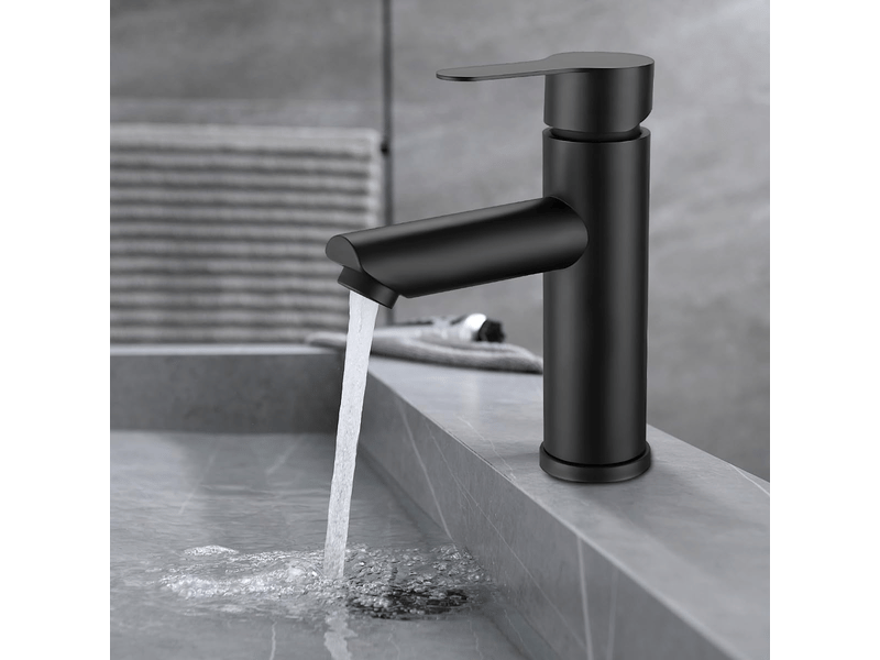  Robinet de lavabo de salle de bain, eau chaude et froide, robinet d'évier en acier inoxydable - bec droit noir, tube de 60 cm  - Conforama D