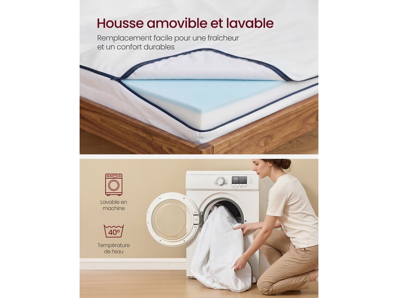 Matelas 160 x 200 cm, mousse mémoire de forme gel, matelas soutien 7 zones, housse lavable, chambre, blanc - Conforama E