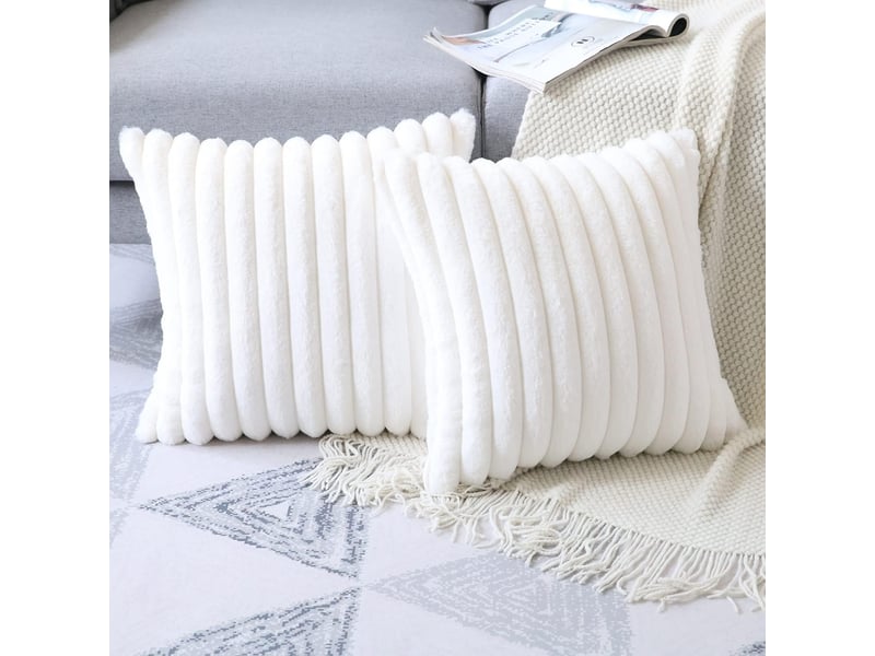  Taie d'oreiller en velours,45 x 45 cm,housse simple face,velours,blanc crème,deux  - Conforama B