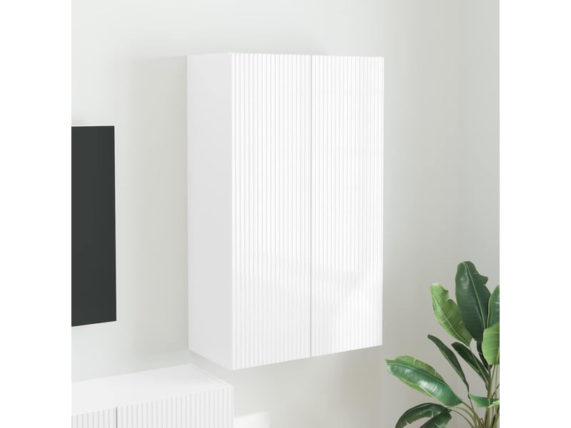  Meuble tv - banc tv - meuble de rangement mural 59,5 x 31 x 100 cm blanc brillant  - Conforama B