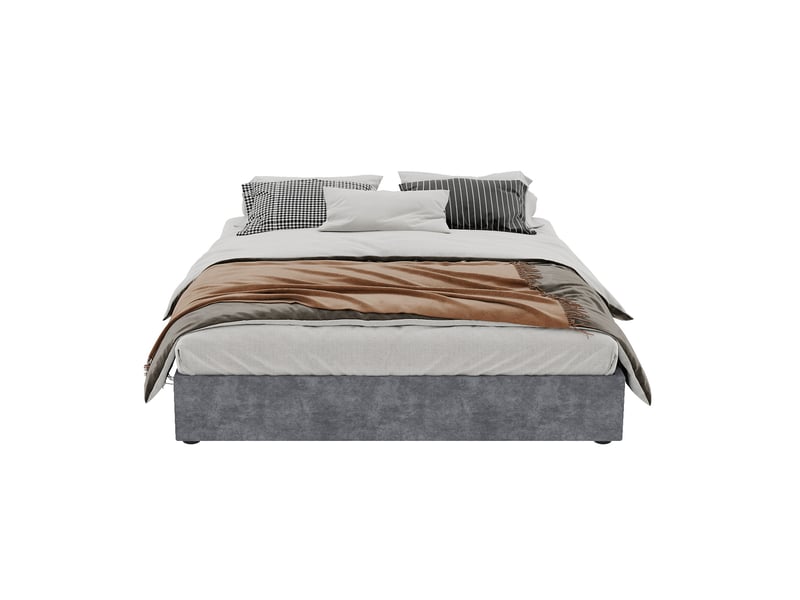  Cadre de lit 160x200 double gris en velours avec mécanisme de levage à gaz - structure robuste  - Conforama A