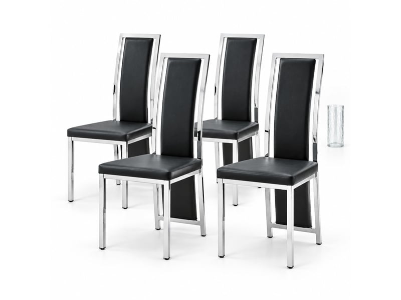 Lot de 4 chaises de salle à manger 44x42,7x109 cm métal et polyuréthane (pu) noir et argenté  - Conforama A