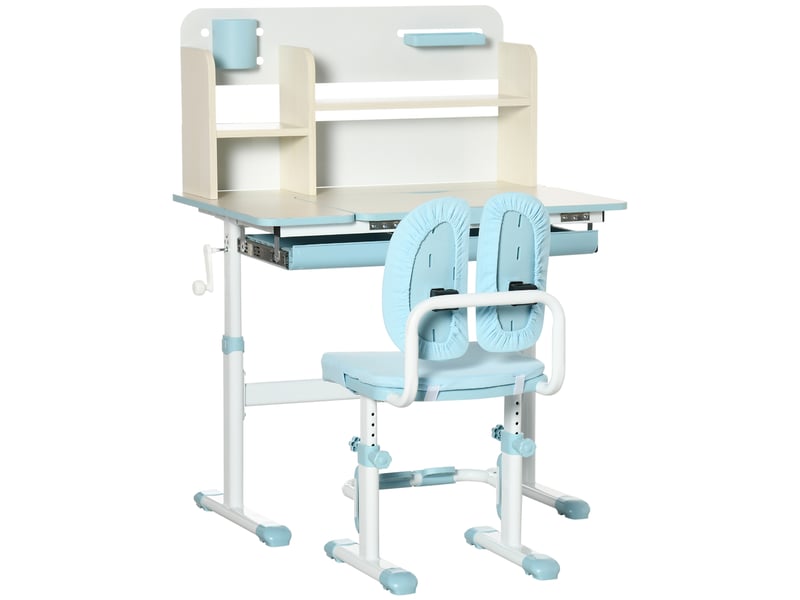 Bureau enfant avec chaise réglable bleu, 3 à 12 ans, plateau inclinable et rangement - Conforama A